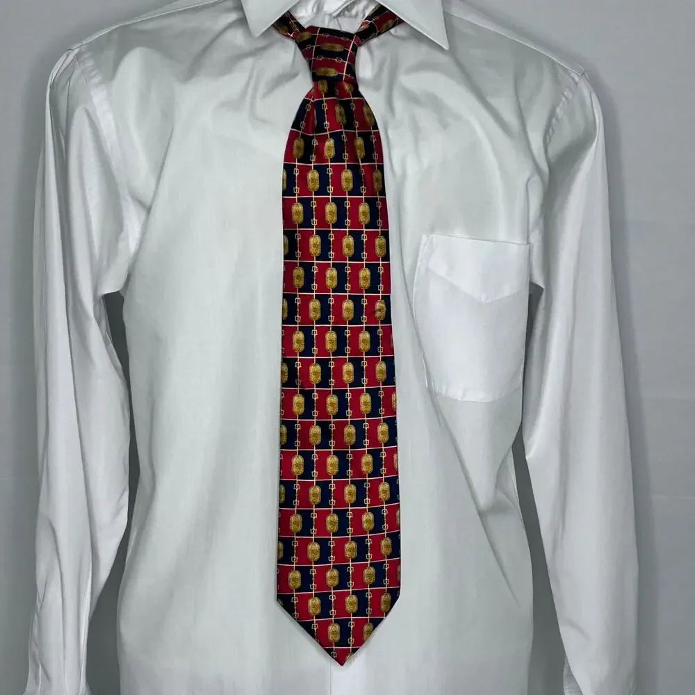 Pierre Cardin Paris Necktie Burgundy Navy Gold Geometric Designer Tie